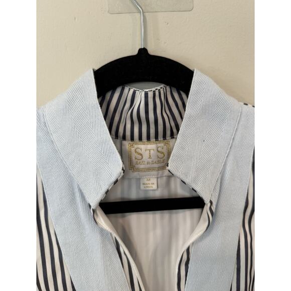 STS Woven Band Collar Split V-Neck Sleeveless Contrast Trim Tunic Shift Dress M - Picture 6 of 13